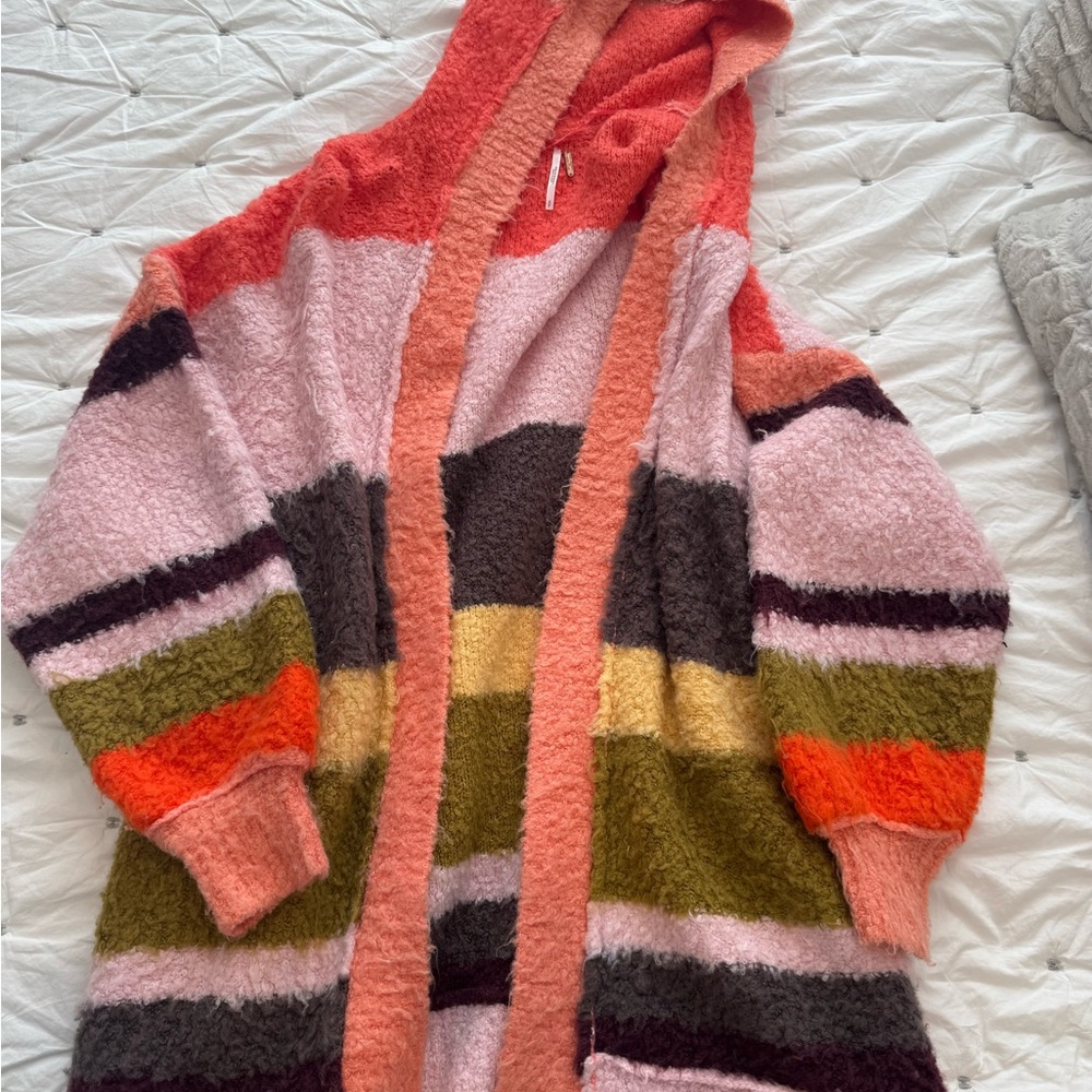Free People Multicolor Striped Hooded Cardigan